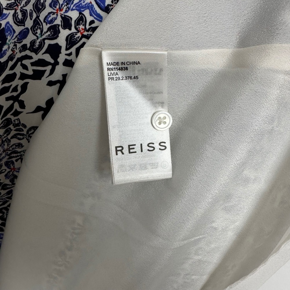 Reiss Livia Mosaic Print Split Midi Dress Floral Blue White Navy 7 - Picture 11 of 12
